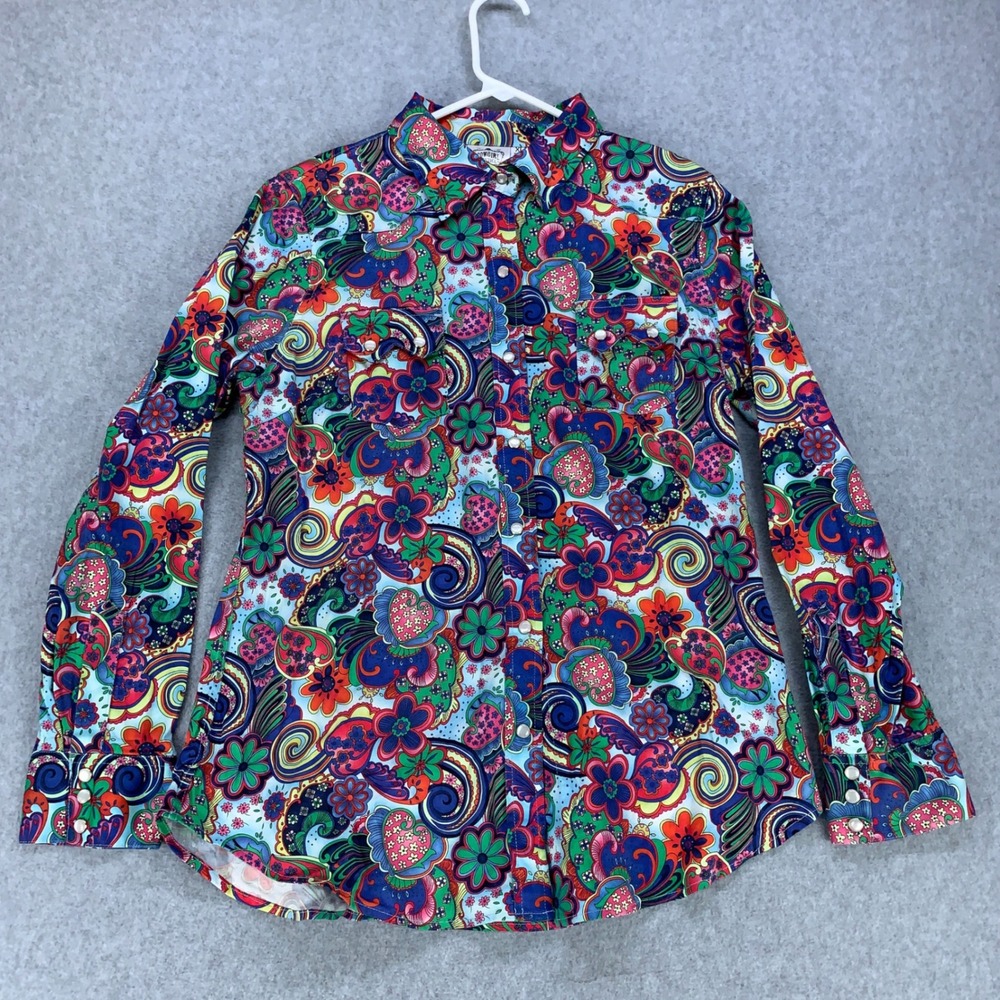 Cowgirl Justice Western Shirt Women XL Multi-Color Paisley Floral Pearl Snap